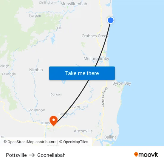 Pottsville to Goonellabah map