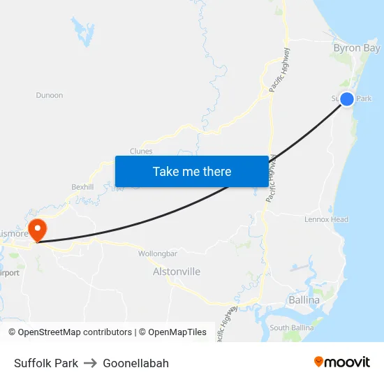 Suffolk Park to Goonellabah map