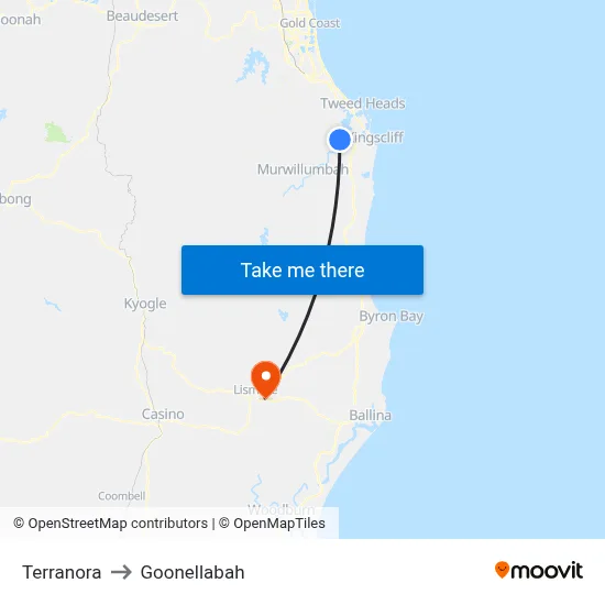 Terranora to Goonellabah map