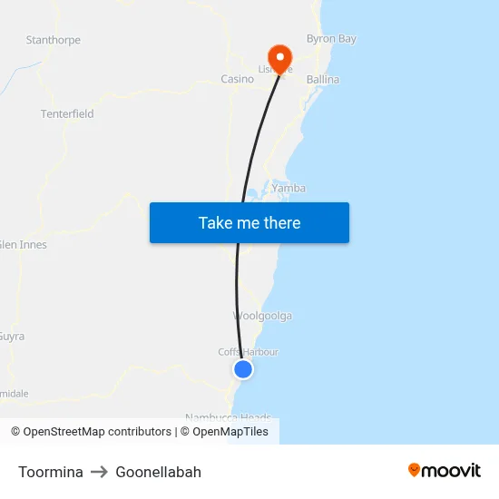 Toormina to Goonellabah map