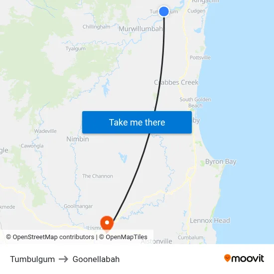 Tumbulgum to Goonellabah map