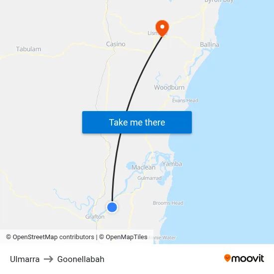 Ulmarra to Goonellabah map