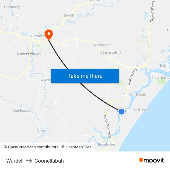 Wardell to Goonellabah map