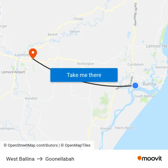 West Ballina to Goonellabah map