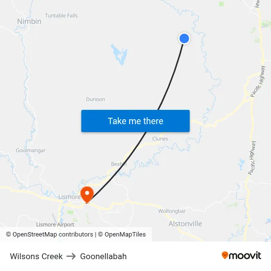 Wilsons Creek to Goonellabah map