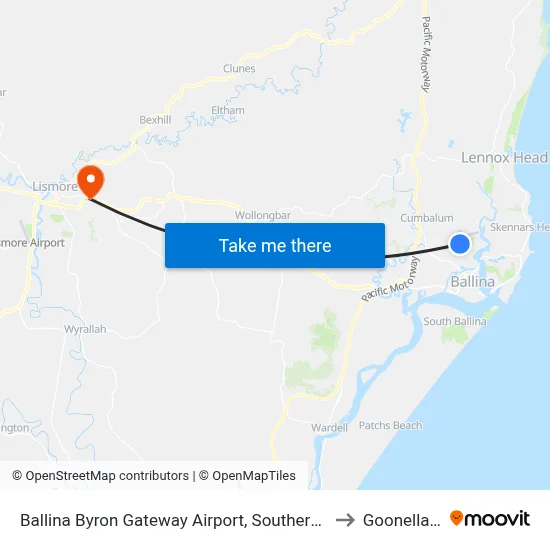Ballina Byron Gateway Airport, Southern Cross Dr to Goonellabah map
