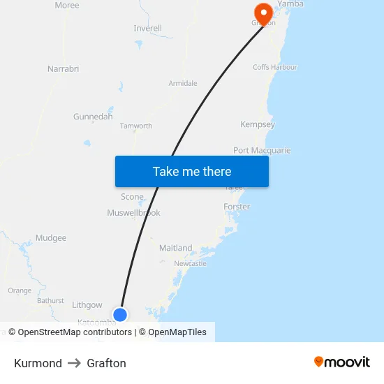 Kurmond to Grafton map