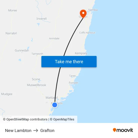 New Lambton to Grafton map