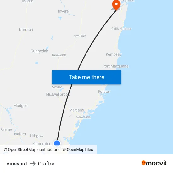 Vineyard to Grafton map