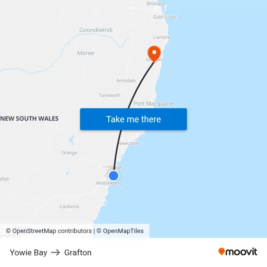 Yowie Bay to Grafton map
