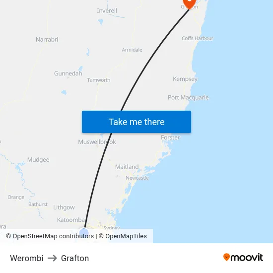 Werombi to Grafton map