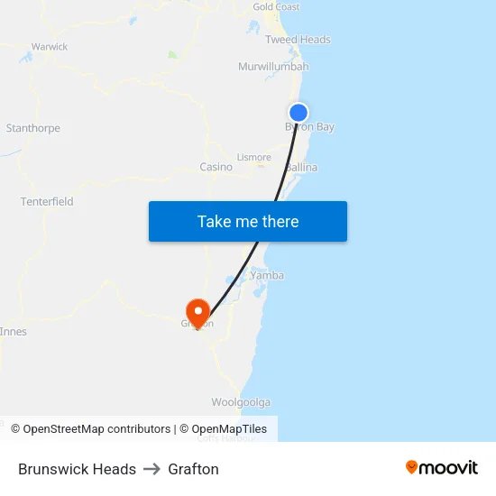 Brunswick Heads to Grafton map