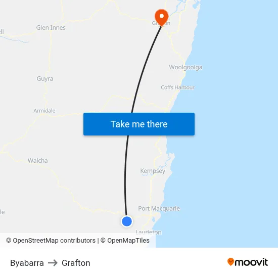 Byabarra to Grafton map