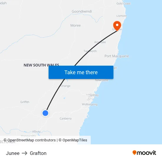 Junee to Grafton map