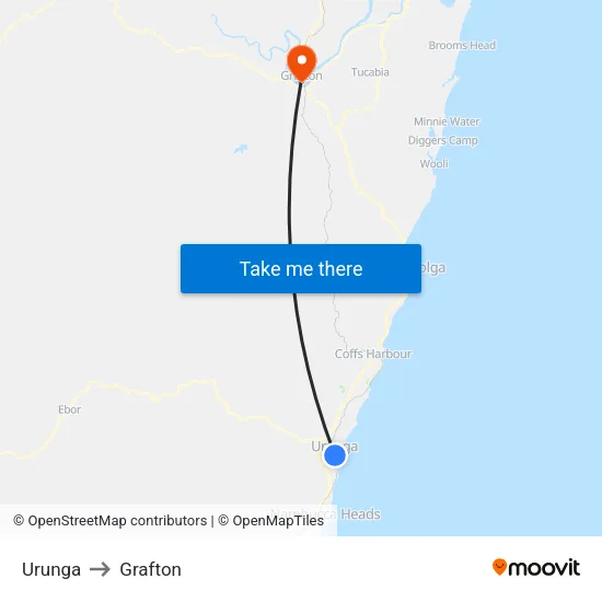 Urunga to Grafton map