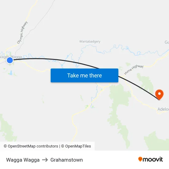 Wagga Wagga to Grahamstown map