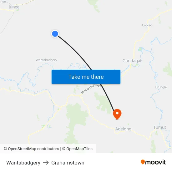 Wantabadgery to Grahamstown map