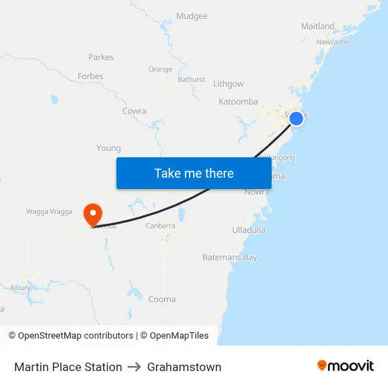 Martin Place Station to Grahamstown map
