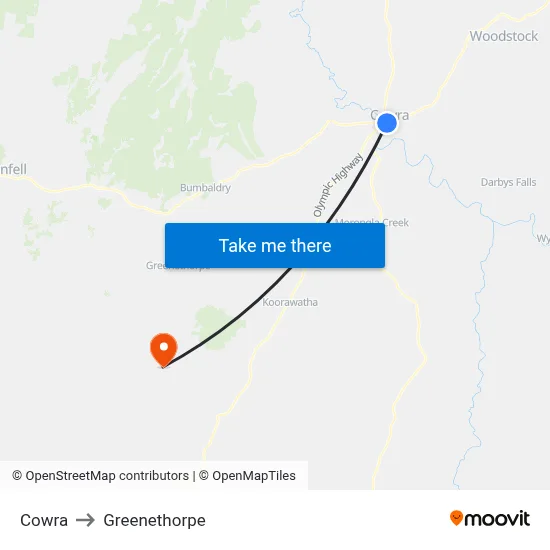 Cowra to Greenethorpe map