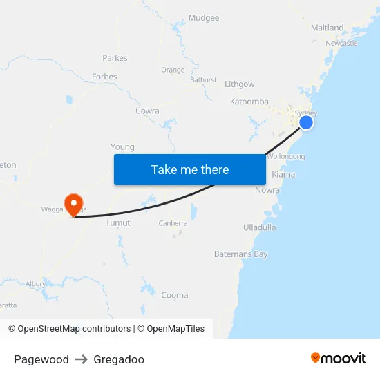 Pagewood to Gregadoo map