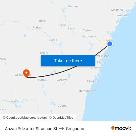 Anzac Pde after Strachan St to Gregadoo map
