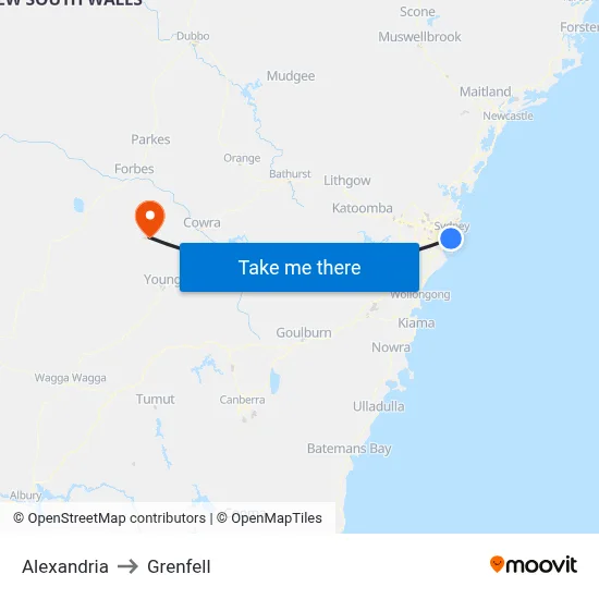 Alexandria to Grenfell map