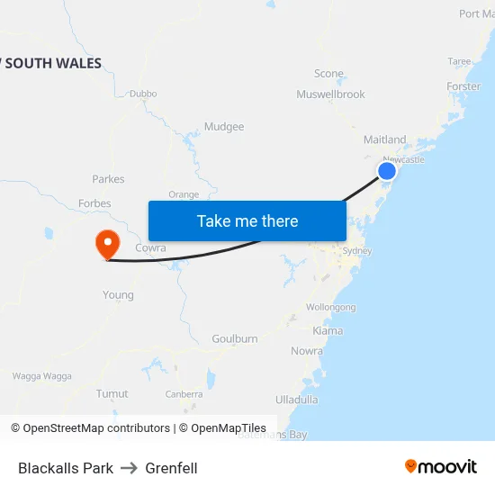 Blackalls Park to Grenfell map