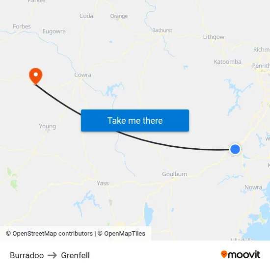 Burradoo to Grenfell map