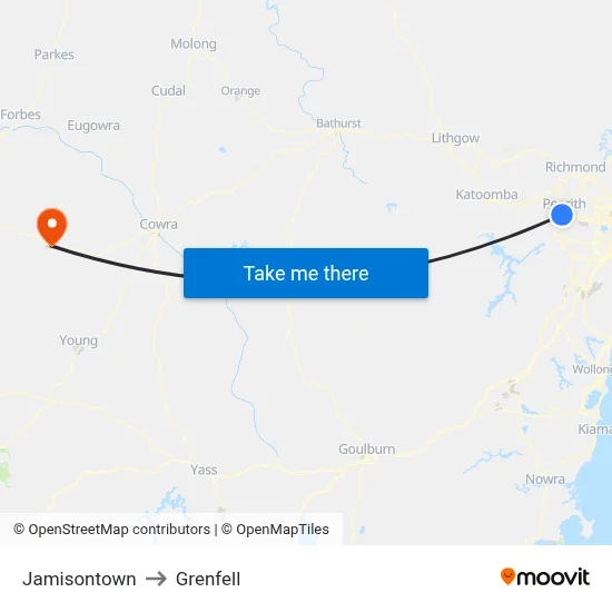 Jamisontown to Grenfell map