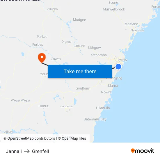 Jannali to Grenfell map