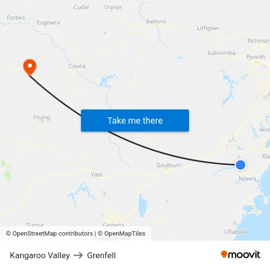 Kangaroo Valley to Grenfell map
