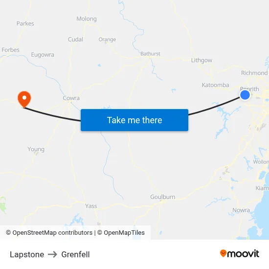 Lapstone to Grenfell map