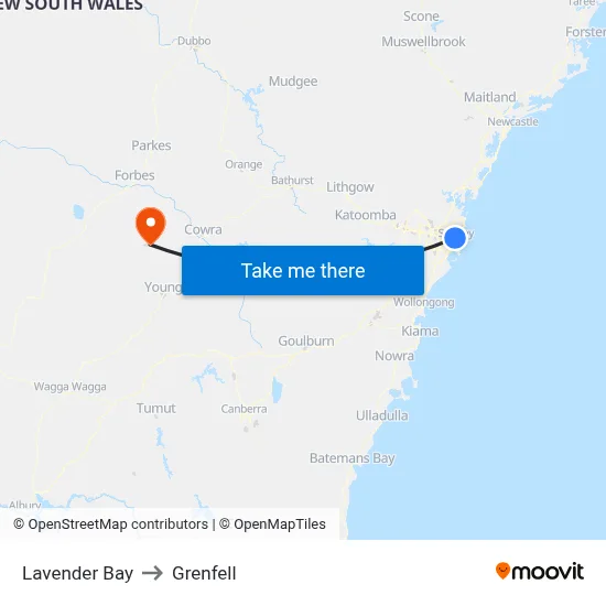 Lavender Bay to Grenfell map