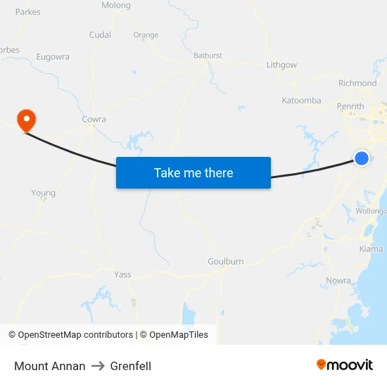 Mount Annan to Grenfell map