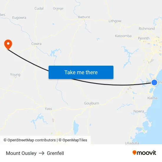 Mount Ousley to Grenfell map
