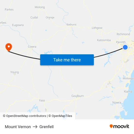 Mount Vernon to Grenfell map