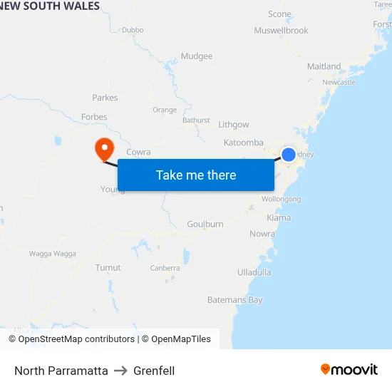 North Parramatta to Grenfell map