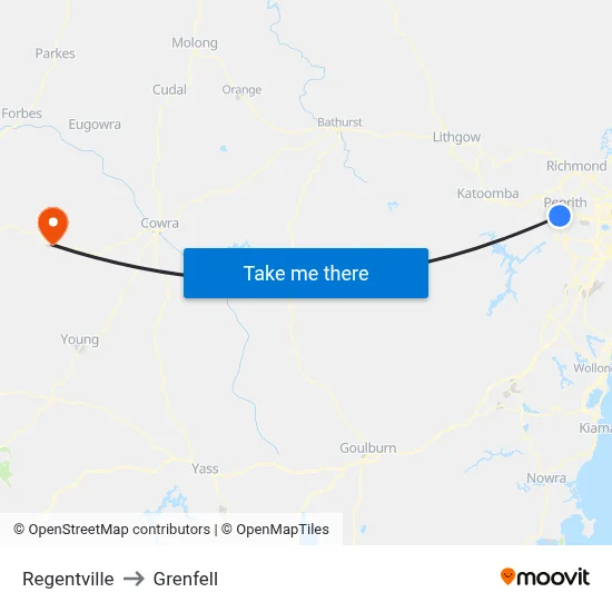 Regentville to Grenfell map