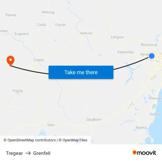 Tregear to Grenfell map