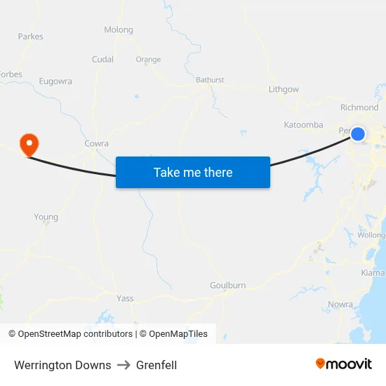Werrington Downs to Grenfell map