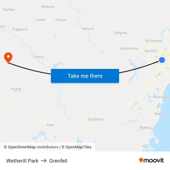 Wetherill Park to Grenfell map
