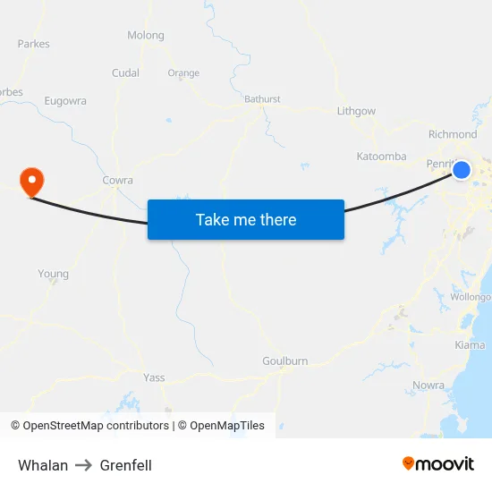 Whalan to Grenfell map