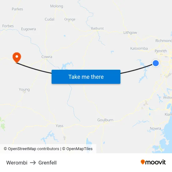 Werombi to Grenfell map