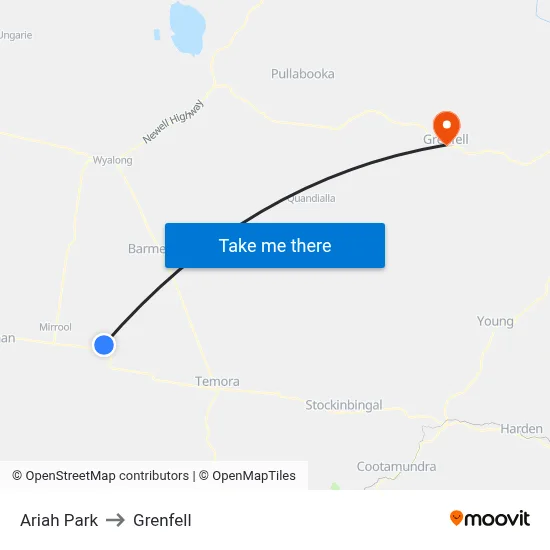 Ariah Park to Grenfell map