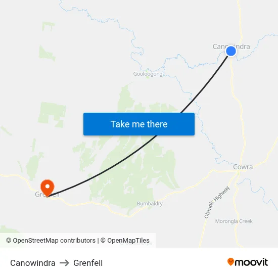 Canowindra to Grenfell map