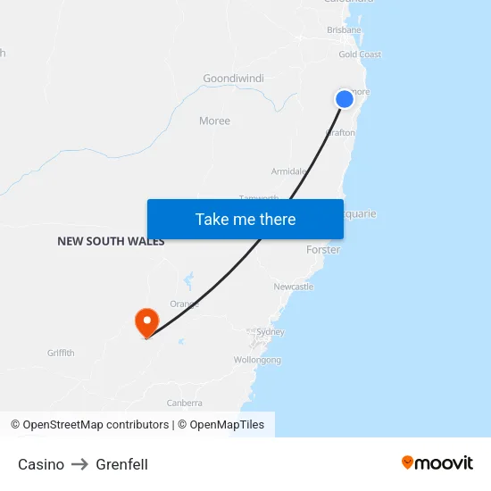 Casino to Grenfell map