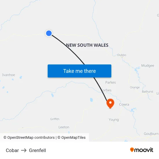Cobar to Grenfell map