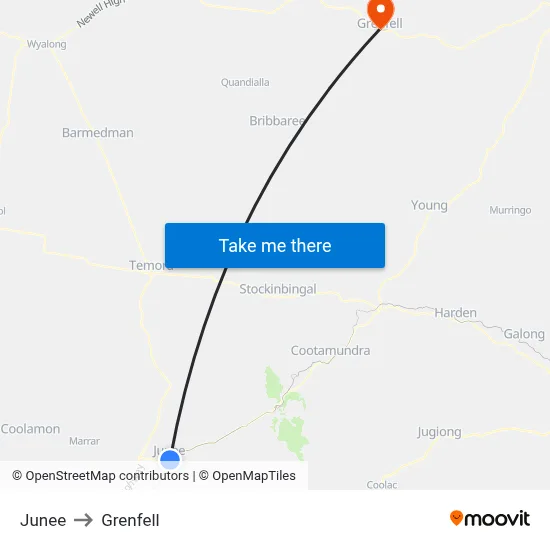 Junee to Grenfell map