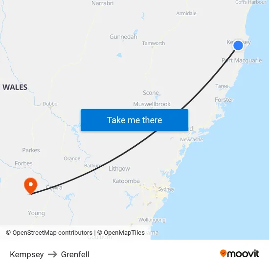 Kempsey to Grenfell map