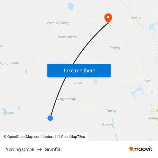 Yerong Creek to Grenfell map